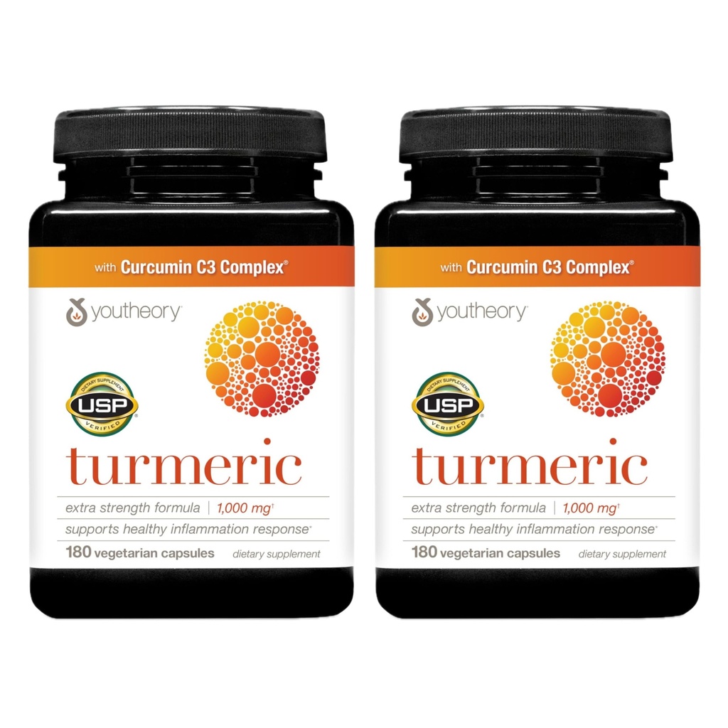 Youtheory Turmeric אקסטר כוח - 1000 מ"ג - תמיכה שריר ובריאות משותפת * מכיל - bioenhancers, Curcuminoids & Herbal Extracts - USP מאומת - 180 קפסולות צמחוניות, 2 Pack (180 יום אספקה)