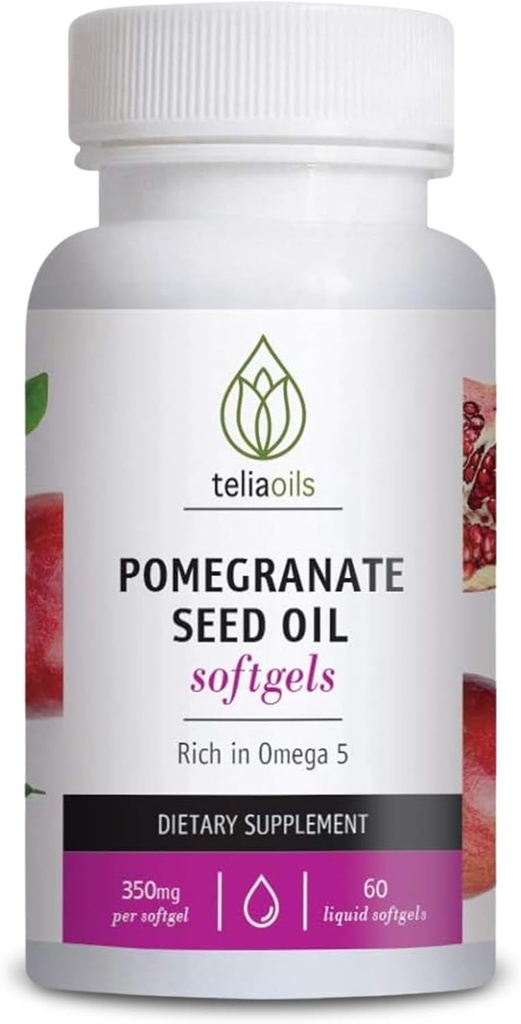 Teliaoils Pomegranate תוספת עם שמן לינזד - 60 Softgels נוזלי - שמן מפומר מולד מוגן שמן עבור Antioxidant & Skin תמיכה - אומגה 5 & Polyphenols עבור גברים ונשים