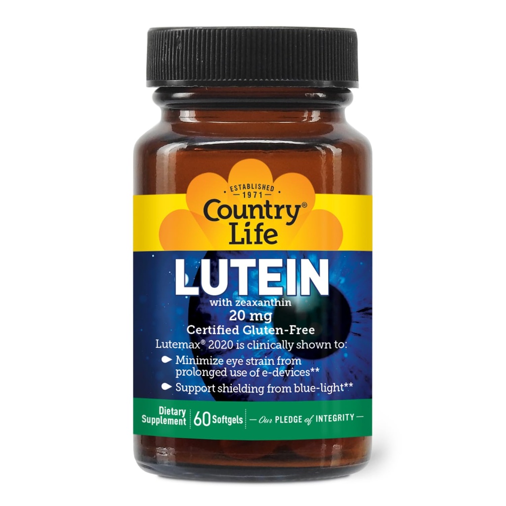 המדינה חיים Lutein 20 מ"ג תוסף - מוסמך Gluten-Free - תמיכה בריאות העין עם Lutein ו Zeaxanthin - מפחית עין סטרין ממסכים - No Yמזרח, תירס, חיטה, חלב - 60 Softgels