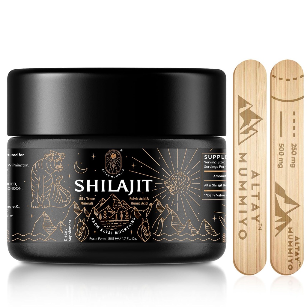 Shilajit Resin עם Fulvic Acid & Trace מינרלים, המקורי סיביר שילאג'יט טהור עם 85 + תוסף Huic Acid עבור אנרגיה & Immune System - 100 משרת / 50g
