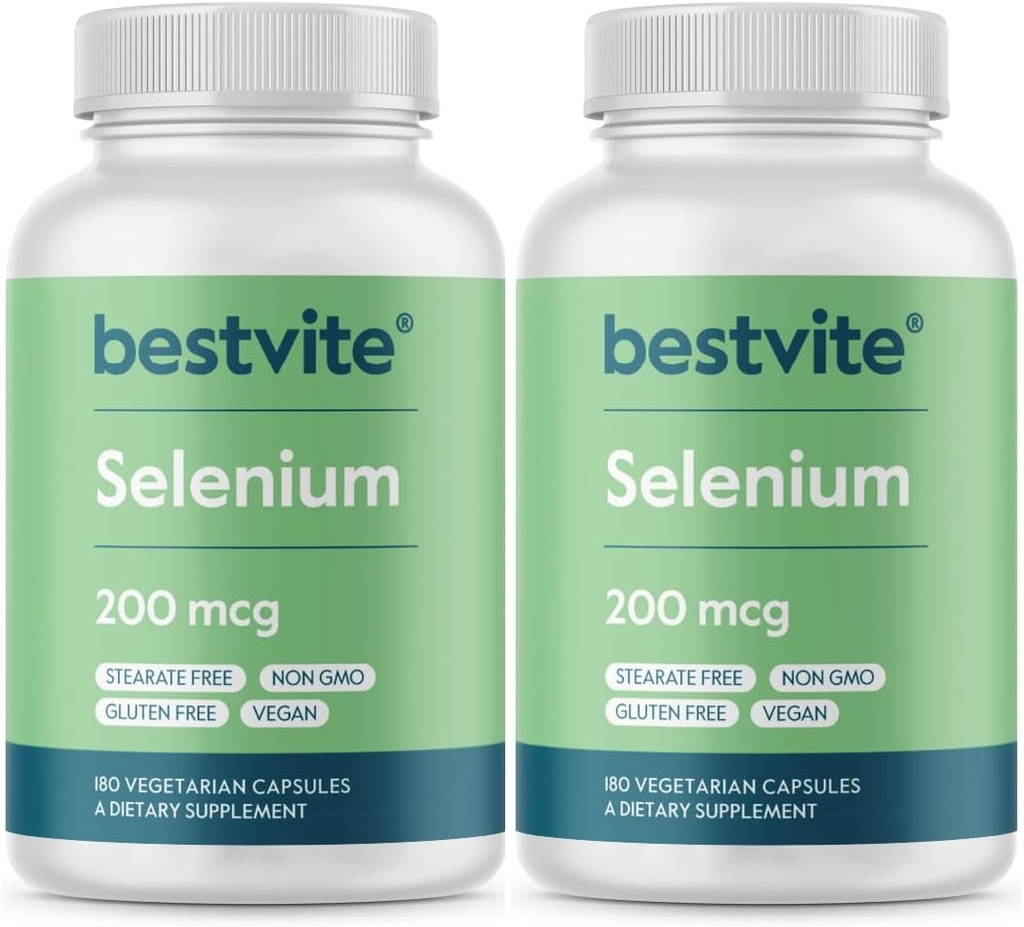 BestVITE Selenium 200mcg (360 קפסולות צמחוניות) (2-Pack) - No Stearates - No Flow Agents - טבעוני - Non-GMO - Gluten Free