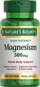 Nature's Bounty Magnesium, מינרלים תוסף, תומך העצם ובריאות השרירים, 500 מ"ג, טבליות מוטבע, 100 Count