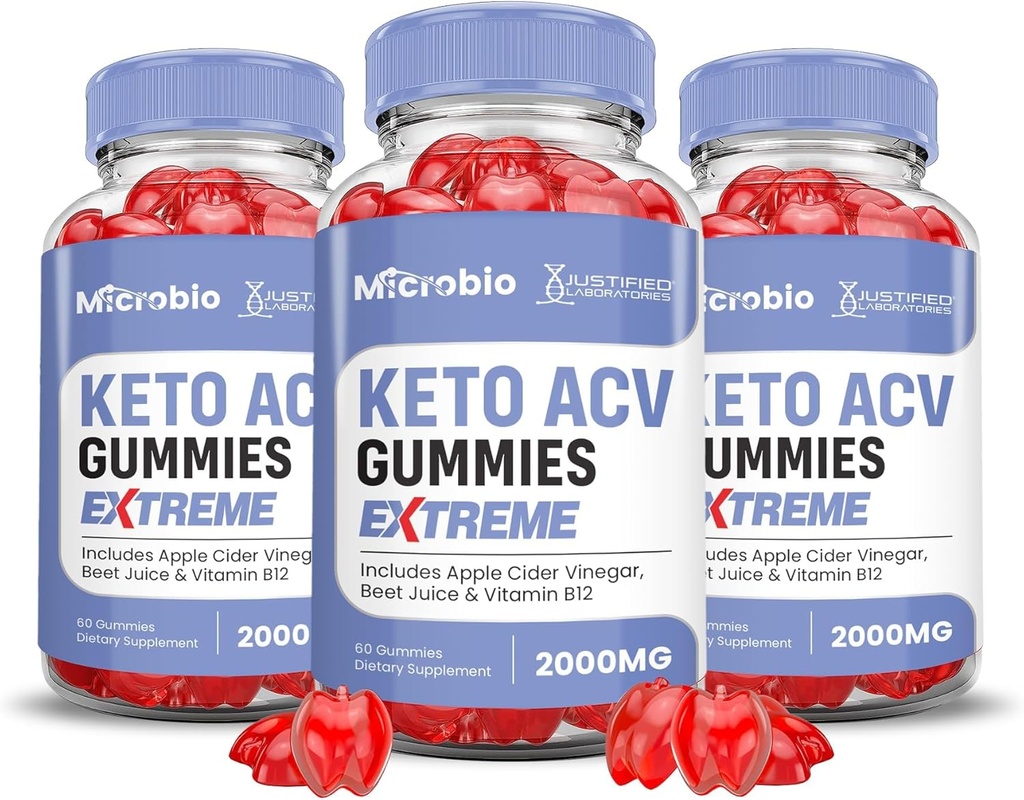 Justified Laboratories (3 Pack MIcroo Keto ACV Gummies Extreme 2000MG Micro Bio Keto Gummies Apple Cider Vinegar פורמולה עם אבקת מיץ Pomegranate B12 טבעוני non GMO 180mys
