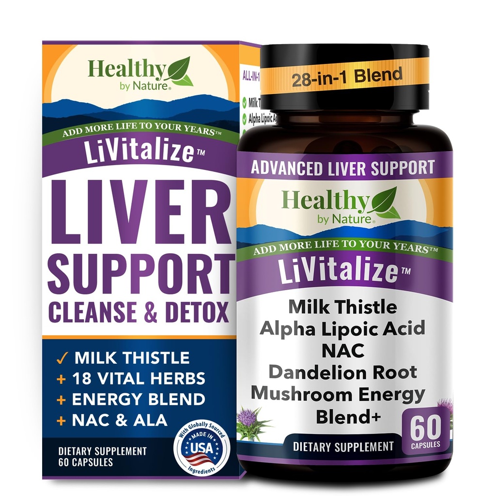 Liver Cleanse Detox & Fix - 28-in-1 Liver Support - Milk Thistle Dandelion NAC Alpha Lipoic Acid Artichoke & Reishi Chaga Turkey Tail Mushroom - Active Liver Health, 1540 מ"ג (60 קפסולות)