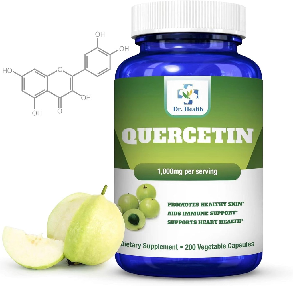 Quercetin 1000Mg 200 קפסולות צמחוניות תוספי תזונה (Non-GMO,Gluten Free) Natural Bioflavonoids תומך Cardiovascular Health, Respiratory Health, Support Immunity & Health Aging Made בארה"ב
