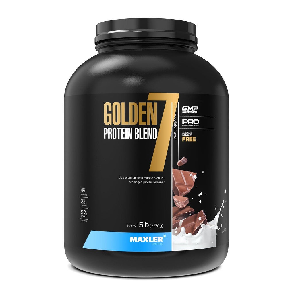 Maxler Golden 7 חלבון בלגן - אבקת חלבון עבור השגת שרירים ושיקום - אבקת חלבון שוקולד חלב 5 lb