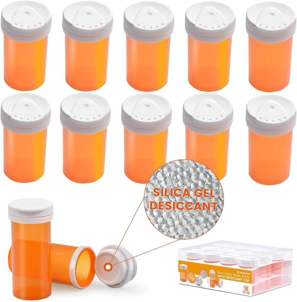 גלולה בבקבוק עם Desiccant Cap, Medicine Bottle, Pill Bottles ריקה עם Caps, טפטים ריקים (6 Dram, 12 Pack)