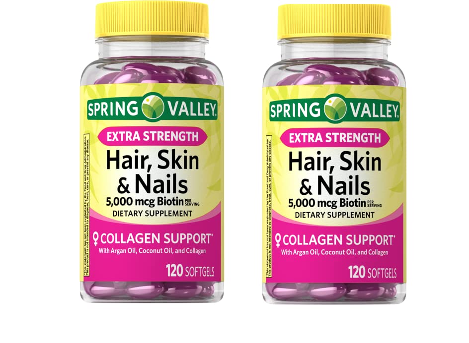 Anexa Spring Valley אקסטרה Power Biotin Hair, Skin & Nails Dietary Supplement, 5,000 mcg, 120 Count (Pack of 2), 240 Count (Pack of 1)