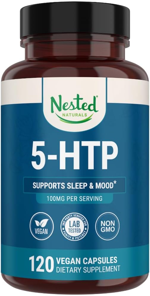 Naturals 5HTP 100 מ"ג (5-hydroxytryptophan) - Sleep and Mood Support - תוספת של 5HTP עבור סרוטונין מקור טבעי - 120 Non-GMO, קפסולות טבעוניות