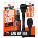 Wild Willies Beard Growth Kit - Premium Derma Roller & Beard Boost Serum - Microneedle Roller & Beard Hair Growth Serum with Biotin & Caffeine for Fuller Beard, Scalp Care - Easy to Use Kit with Case with Case With Bear With Beard