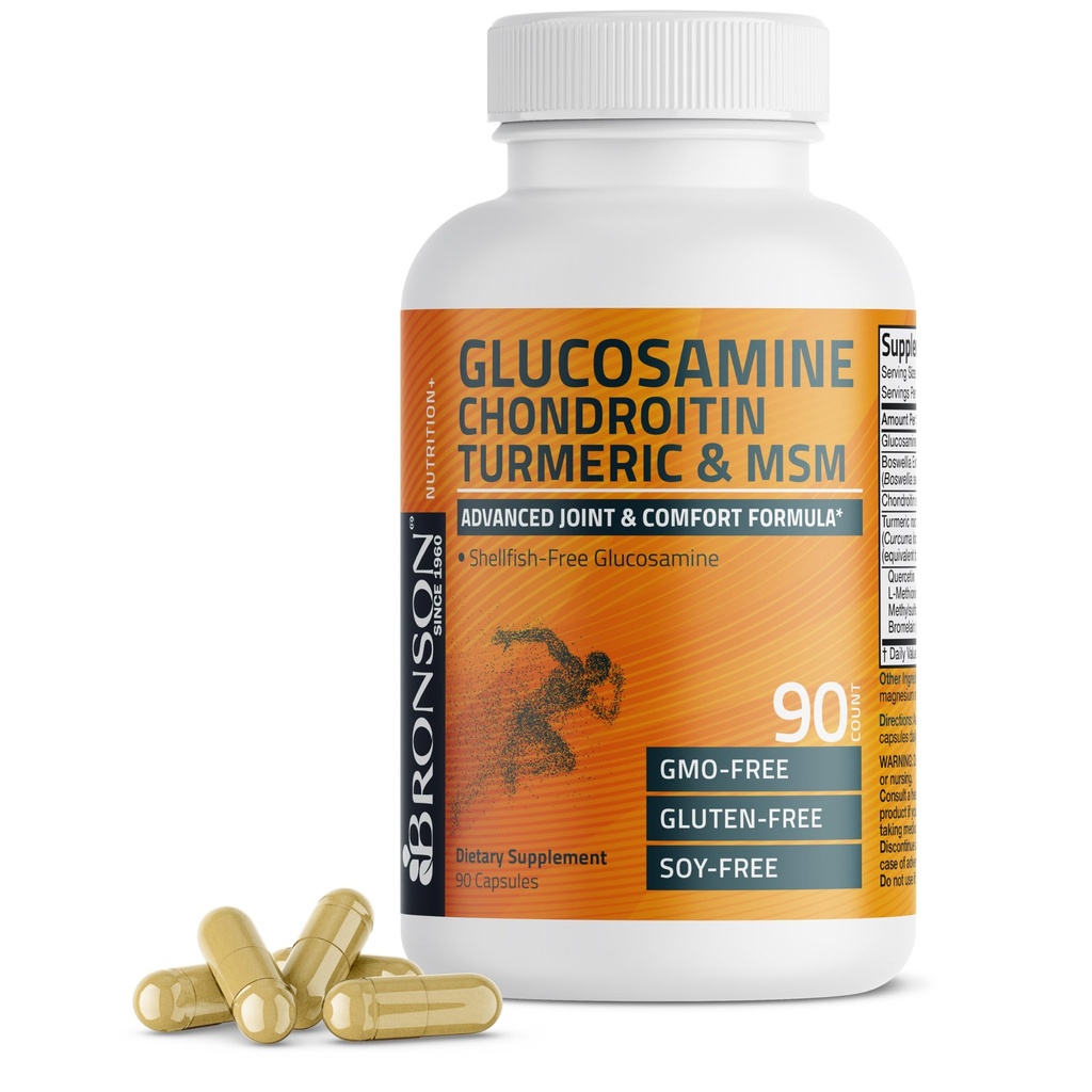 Bronson Glucosamine Chondroitin Turmeric & MSM מתקדם Joint & Cartilage פורמולה, תומך משותףים בריאים, ניידות ו Cartilage - non-GMO, 90 קפסולות