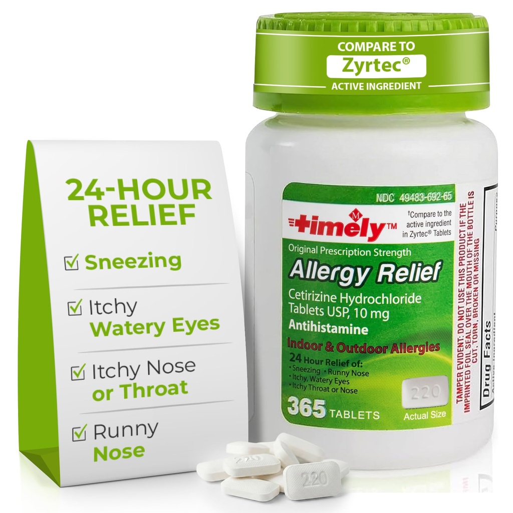 זמן-CAP LABS, INC. Time Cetirizine HCl 10 Mg 365 Tablet - 24 Hour Allergy הקלה מ Sneezing, Runny Nose, Itchy Watery Eyes, Itchy גרון או Nose