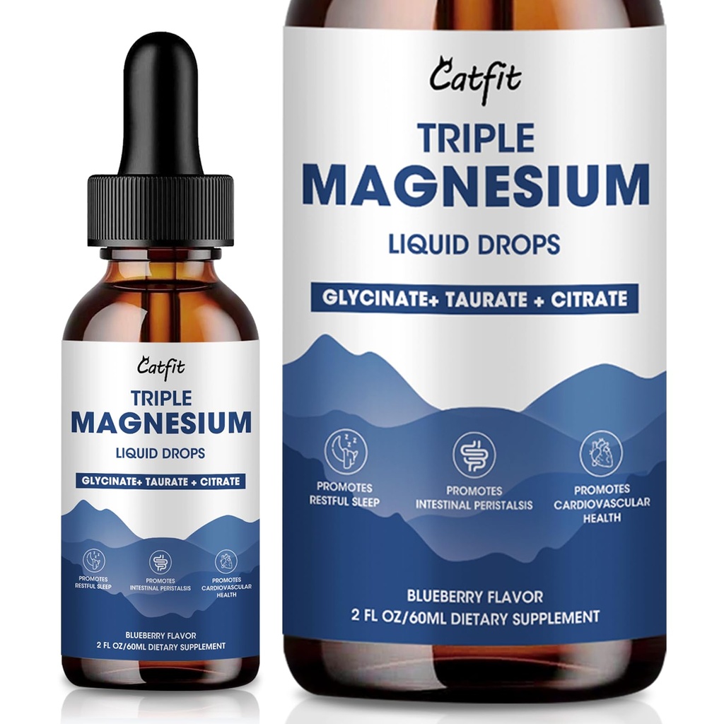 Magnesium Glycinate נוזל טיפות עם Turate & Citrate, מגנזיום תוספת לשינה, Calm & מרגיעה, עם Potassium & אומגה 3, גבוה Absorption פורמולה, Blueberry פלמור, 2 Fl Oz Oz