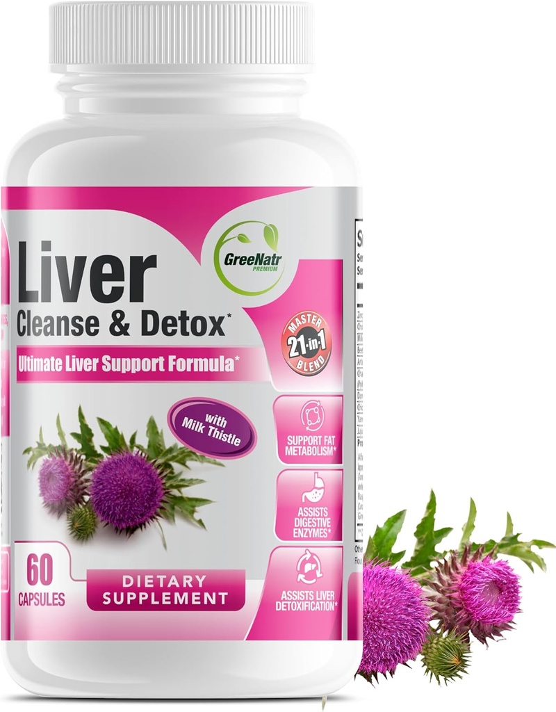 GreeNatr Liver ניקוי של Detox & תיקון פורמולה - Milk Thistle, Berberine, Brberine, Beet Root, Dandelion Root, Artichoke Extract, and Chanca Piedra for Optimal Liver Health Support (1בק)