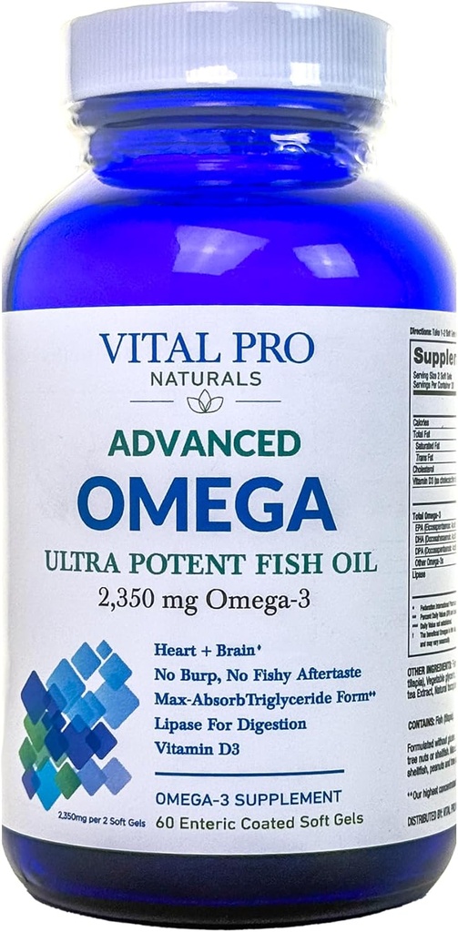 Vital Pro Naturals - אומגה Wild תפס שמן דגים נורבגי עם 2350 מ"ג של מזון גבוה אומגה 3 שומן Acid תוספי EPA DHA ו DPA עבור המוח והלב 60 Softgels (Packaging May Vary)