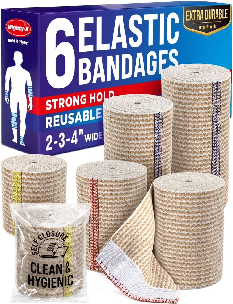 High-Performance Epic Bandage Wrap - 6 Pack (2x2in, 2x3in, 2x4in) - Self-Closing Strong Compression Bandage Wrap for Feet, Ankles, Wrists, וברך