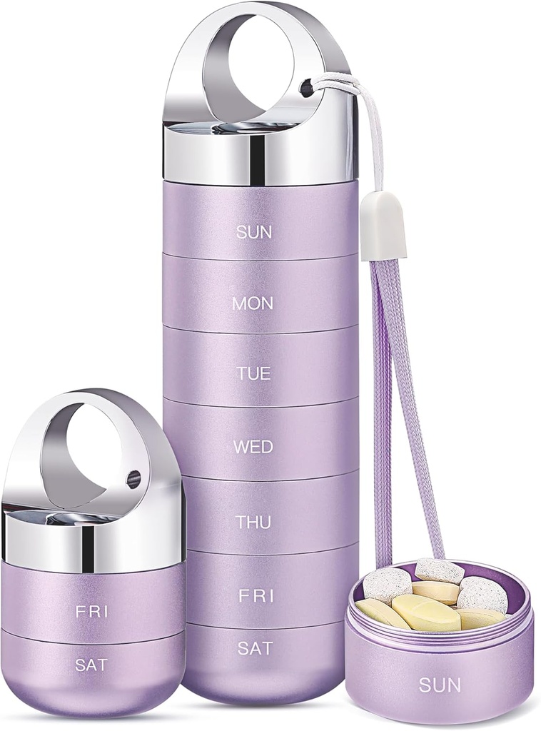 Zannaki Metal Travel Pill מארגנת, Portable Waterהוכחות שבועיות Pill Box, גדול אלומיניום Alloy Pill Caseer, BPA חינם 7 Day Daily Medicine ארגן הולדר עבור ויטמין, שמן דגים, תוסף שמן,