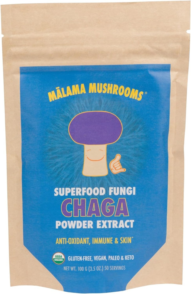 אבקת תמצית Chaga על ידי מלאמה, אורגני פריינג גוף Chaga Mushroom אבקת, Superfood Fitogenic, תומך מערכת החיסון, בריאות העור ו Fatigue, 100 משרתים