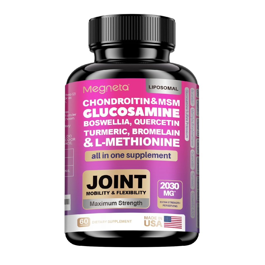 19-in-1 קפסולות תמיכה משותפת Glucosamine Chondroitin Turmeric גב'm Boswellia - תוספת תמיכה משותפת עבור Bones, Back, Knees, Hands Joint Health