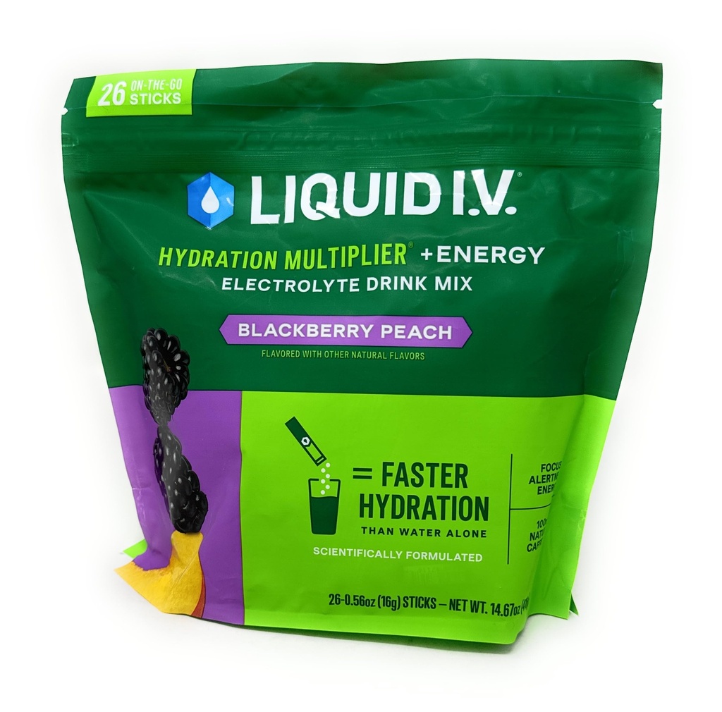 נוזל I.V. hydrotion Multiplier + Energy Drink Mix, BlackBerry Peach (26 Pack)