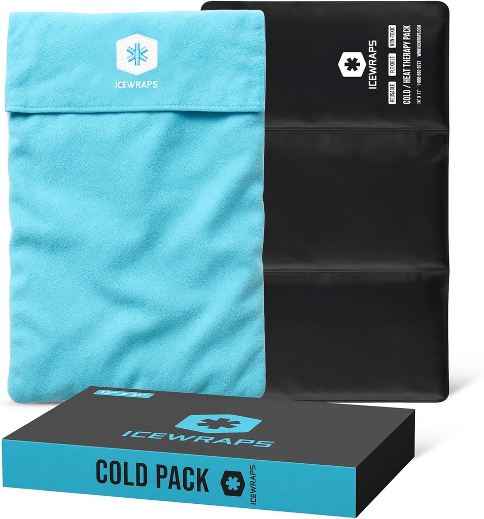ICEWRAPS 12"x21" תוספת גדולה של חבילת קרח עם כיסוי בד רך - Multipurpose Cold Cold Therapy Clay Ice Packs for Knee and Back Swelling, and Chronic Pain Relief, Fitable Cold Pack