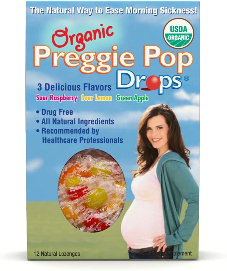 אורגני Preggie Drops | 12 טיפות כל אחד | מחלת בוקר במהלך ההריון | בטוח עבור בהריון אמא & Baby | Gluten Free | 3 Flavors: Lemon, Raspberry & Green Apple