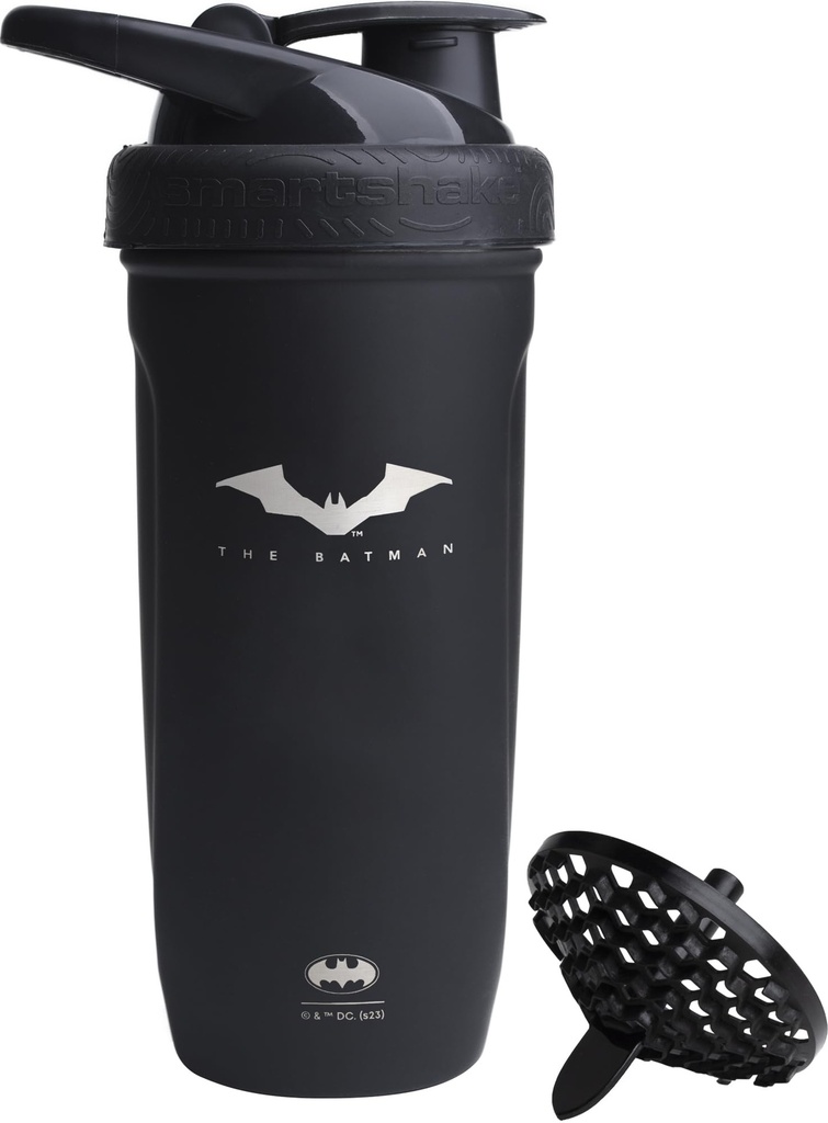 Smartshake DC COMICS Reforce Stainless Steel חלבון Shaker 900 מ"ל | 30 oz - Leakהוכחה Screw-on Lid - BPA Free - Unisex - Non Insulated - באטמן