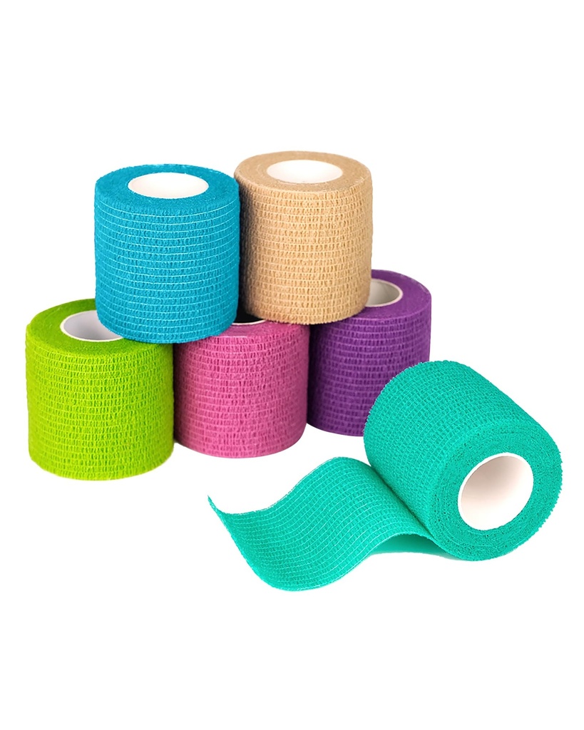 פריצה עצמית Adhesive Bandage Wrap, קלטת רפואית ב- First Aid Kit, Cohesive Bandages for Wounds Sport Vet, 2 Inches X 5 Yards 6 Rolls, Rainbow