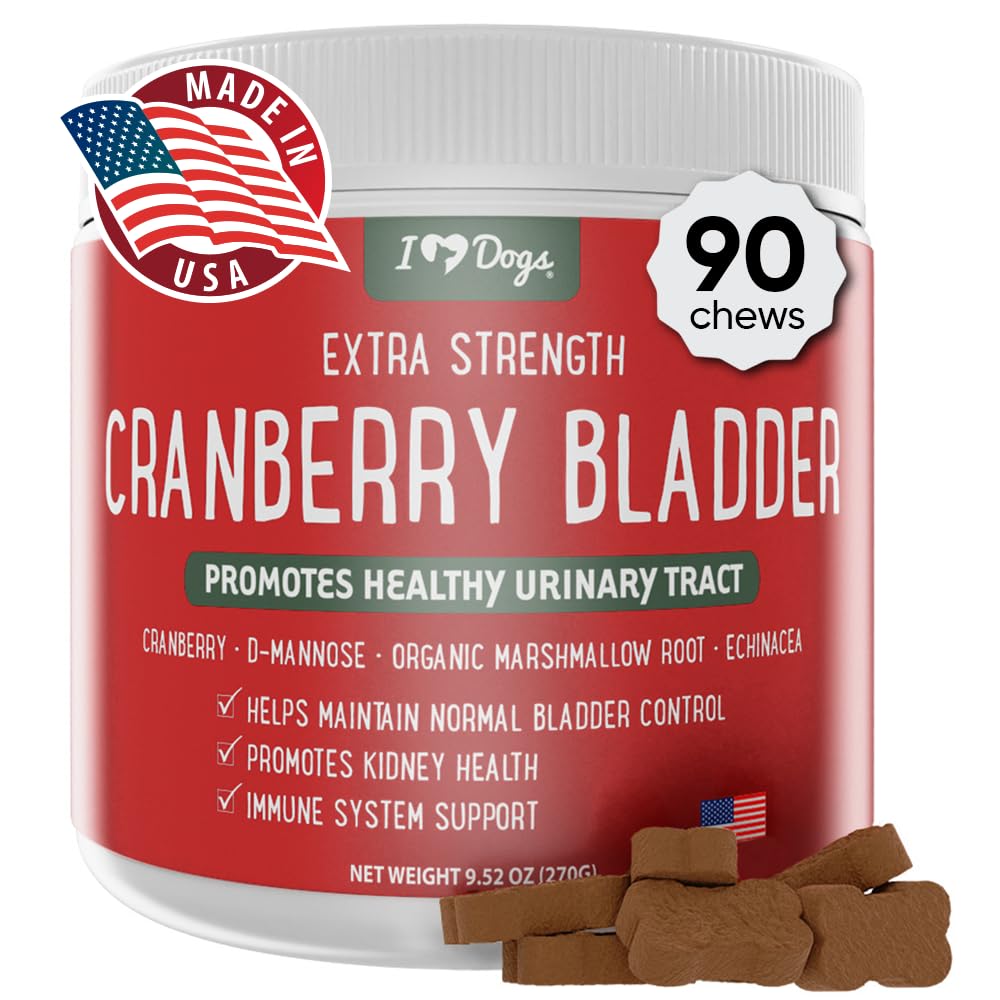 iHeartDogs תוספת כוח שתן, Bladder, & Kidney תמיכה לכלבים - Cranberry, D-Mannose & Echinacea מסייע לשמור על בריאות כלי רכב שתן, מחזק Weak & Incontinental Bladder Bladder Bladder Bla.