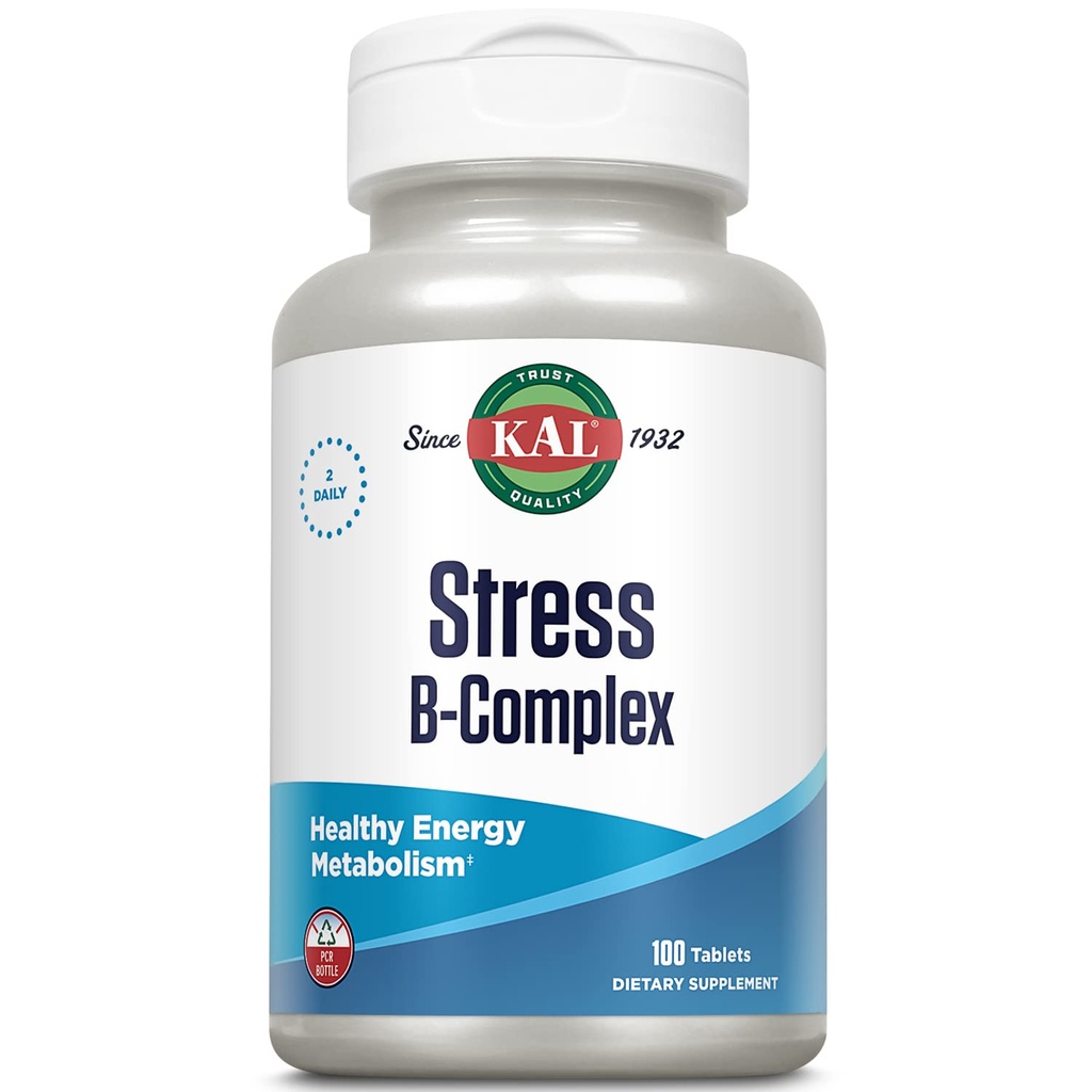 KAL Stress B Complex ויטמין, ויטמין B Complex for Energy, Stress, Red Blood Cell Formation ו- Immune Support, עם ויטמין B12, B6 ו-Folic Acid, 60-Day Promise, 50 משרת, 100 טבליות