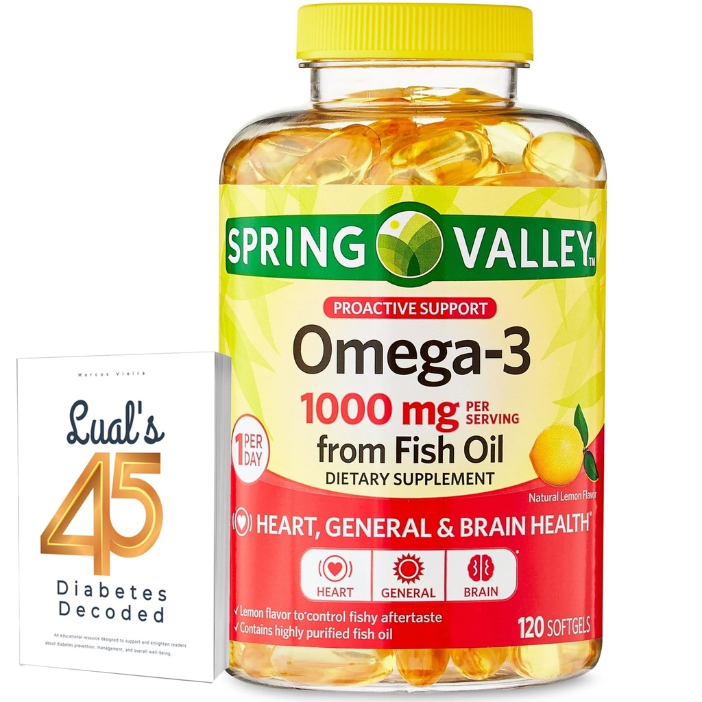 אומגה 3 משמן דגים כללי לבריאות המוח תוספי Softgels, 1000 מ"ג, 120 הרוזן Bundle עם 45 סוכרת של Luall