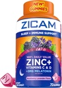 Zcam Sleep + Immune Support Znc, Gummy תוסף, BlackBerry Lavender Flavor, ויטמין C ווויטמין D, 3 מ"ג מלטונין לשרת, 70 Count