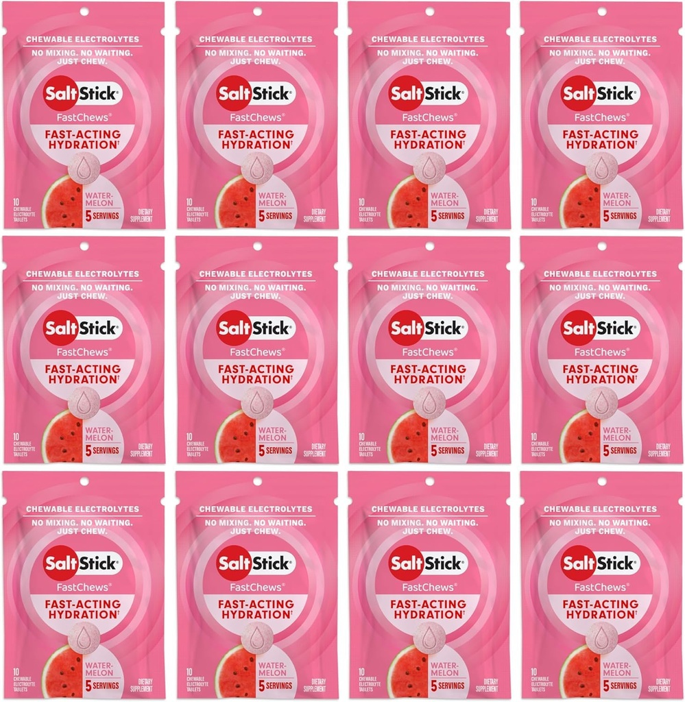 SaltStick Electrolyte FastChews - 120 ספירה Watermelon Flavor - טבליות אלקטרוליטיות עבור הידרציה, מלח טאפס - 10 Count (Pack of 12)