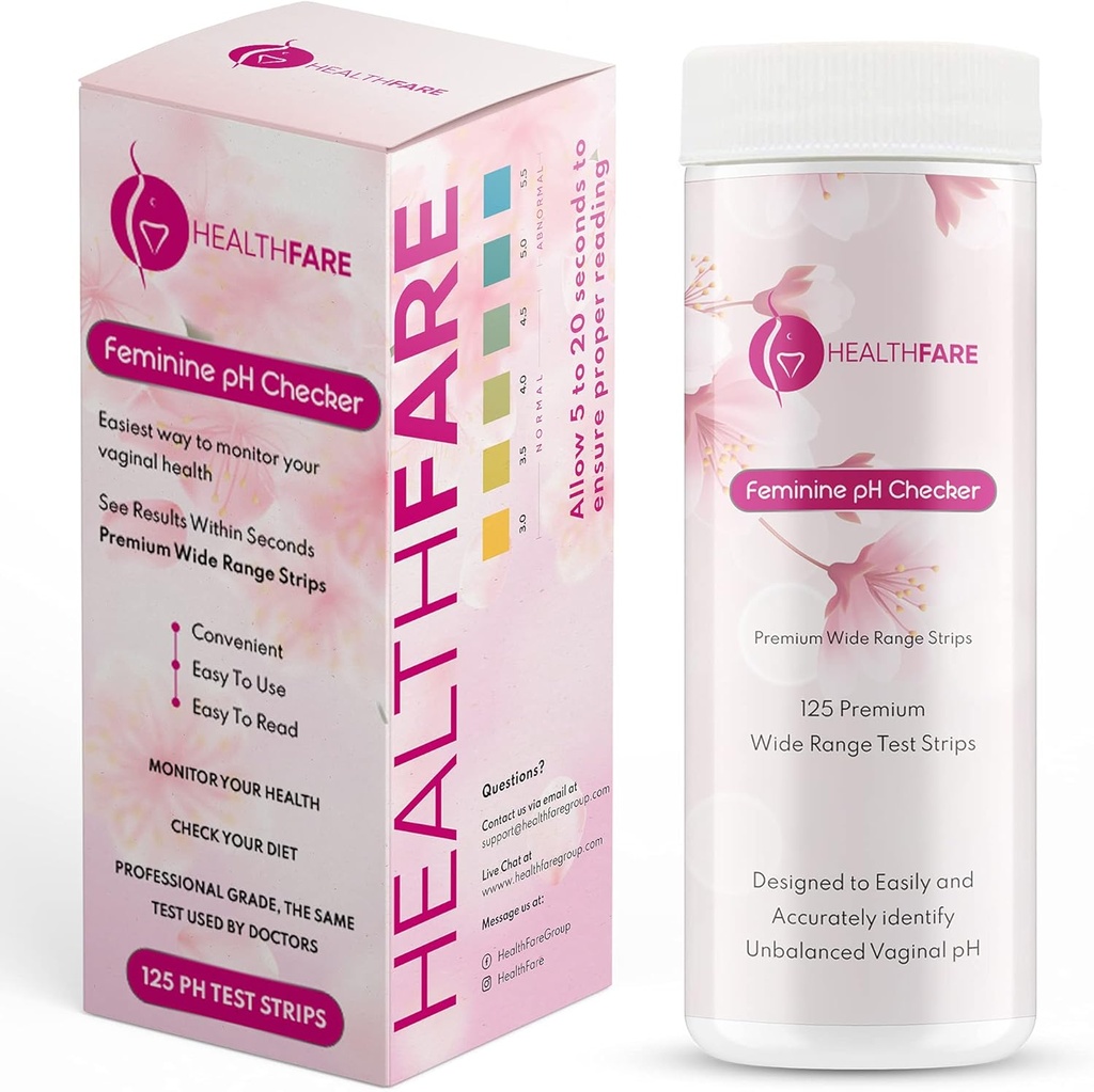 Healthfare Feminine pH Checker Test Strips to Monitor Intimate Health, Balance pH Level 3.0-5.5 | Accurate Test Kit for Women's Vaginal Alkalinity & Acidity Balance [125 Strips]