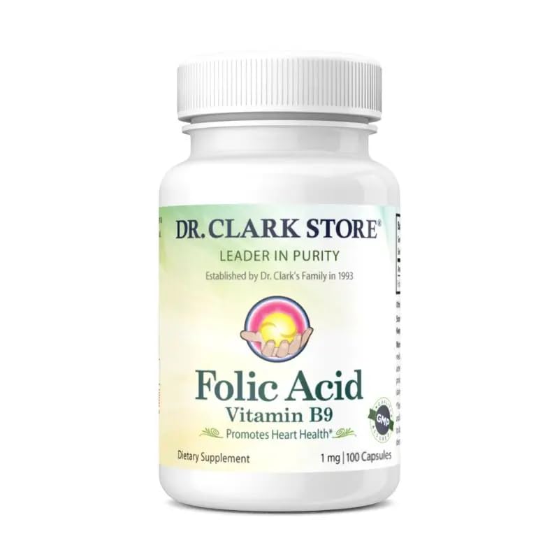 Dr. Clark Folic Acid (Vitamin B9) תוסף 1 מ"ג, 100 Cloatin קפסולות, ויטמין B חיוני לבריאות יומית