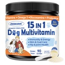 אבקת ZEBORA Dog Multivitamin עם Glucosamine, ויטמינים לכלבים ותוספים לתמיכה ב- Immune, Skin ו-Cot תוספת עם אומגה 3 עבור Allergy הקלה, Probiotics for Digestive & Gut Health