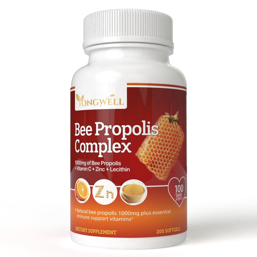 Super Bee Propolis מורכב עם ויטמין C, Zinc & Lecithin (200 קפסולות)