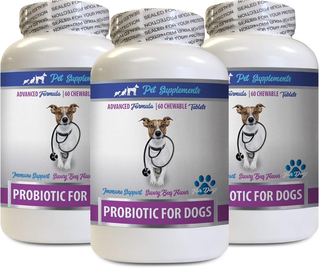 Good Dog Diarrhea - ProBIOTICS for Dogs - Stop Gas Marblehea and Bad Breath - כלב פרוביוטיקה Diarrhea - 3 בקבוקים (180 טיפולים)