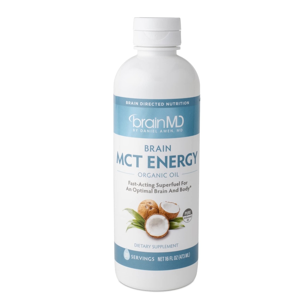 ד"ר Amen BrainMD Brain MCT אנרגיה - 16 fl oz - תמיכה באנרגיה עבור המוח והגוף - משפר את Focus & Satiety - נקי ומהיר לפעול - Gluten Free - 31 משרתים