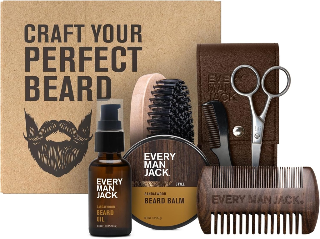 כל אדם ג'ק בירד ג'ולינג קיט לגברים - כולל Sandalwood Beard Oil & Beard Balm, Beard Brush, Wooden כפול חד-צדדי Comb, Trimmings Scisors ו- Mustache Combbbbb.