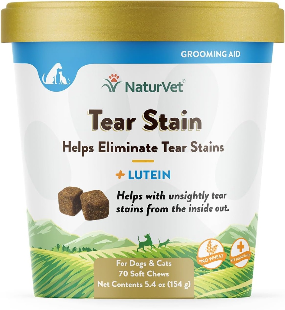 NaturVet - Tear Stain Plus Lutein - מבטל הצצה בלתי נתפסת סטטינים - משופרת עם פלט Cranberry, Marshmallow Root & אורגון Grape Root - עבור כלבים וחתולים - 70 צ'יפס רך