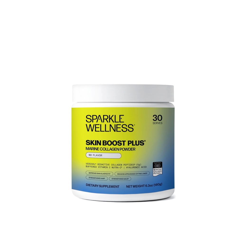 Sparkle Wellness Marine Skin Boost Plus (No Flavor)[30-משרתת] | תוסף אבקת קולג'ן עם VERISOL Bioactive hydrolyzed Collagen Peptides, ויטמין C & Hyaluronic Acidogenic