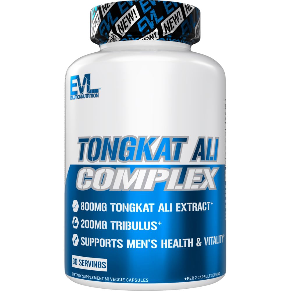 תוספי תזונה של Evlution טונגקאט עלי - בריאות גברים + Vitality תוסף - 800 מ"ג טונגקט עלי + 200 מ"ג Tribulus - תמיכה ביצועים - טבעוני + Gluten Free כמוסות - 30 משרתות