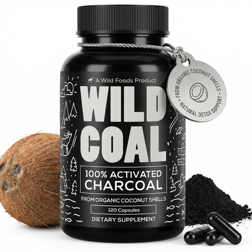 מזונות פרועים הפעילו קפסולות Charcoal | 100% אורגני Shells Active Tablet עבור Bloating & Hangover | מעבדה Tested & non-GMO Detox Pills | Made in USA (120 קפסולות)