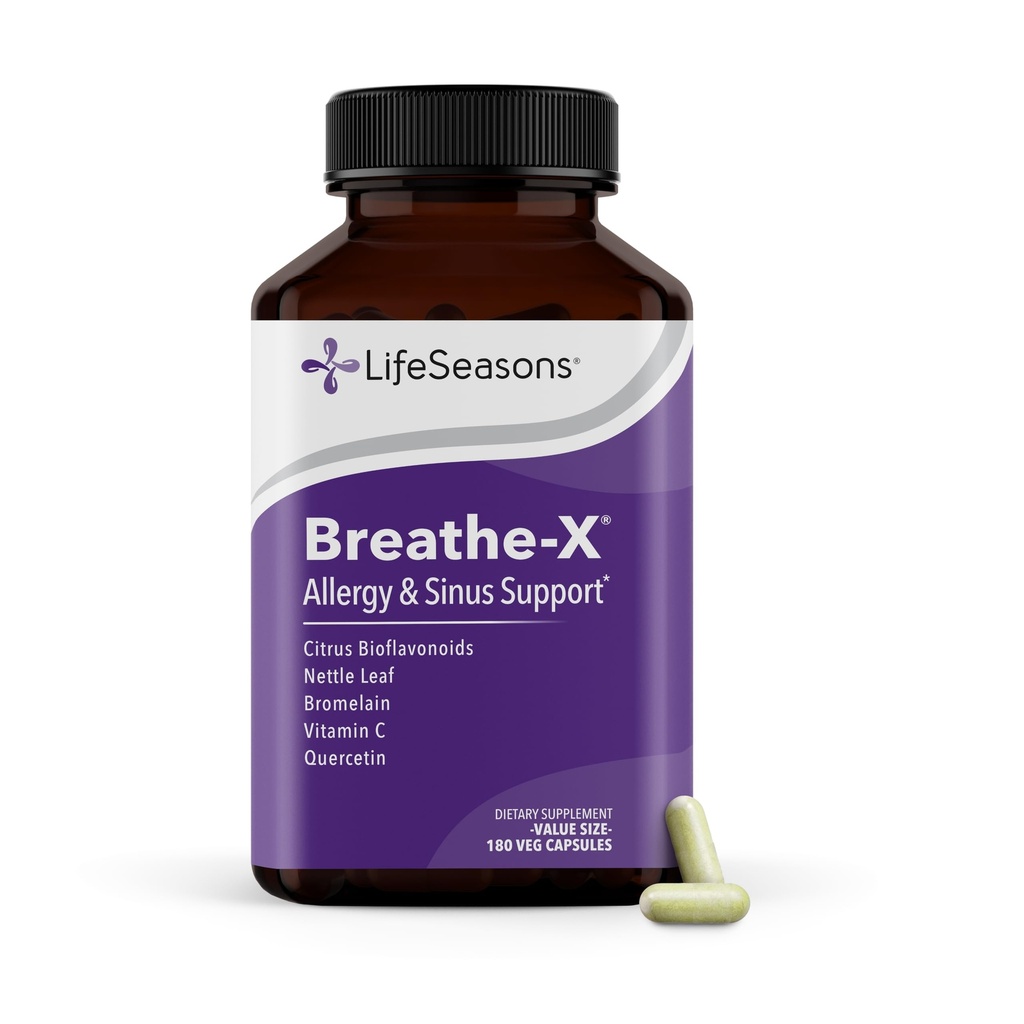 Breathe-X - Allergy & Sinus Relief תוסף - תומך Sinuses & Nasal Discomfort - Non-Drowsy & Fast-Acting - Quercetin, Bromelain, Citrus Bioflavonoids, Nettle Leaf & ויטמין C - 180 קפסולות