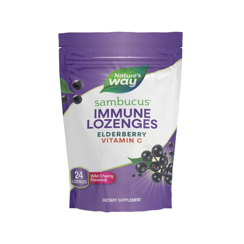 דרכו של הטבע Sambucus Immune Lozenges, ויטמין C, Elderberry, Wild Cherry Flavored, 24 Lozenges (Packaging May Vary)