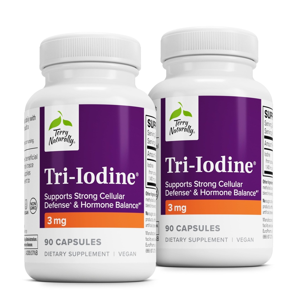 טרי-Iodine - תוספת תזונתית לתמיכה בבריאות השד והפרו-מדינתית - סיוע פונקציונלי בריא Thyroid - 3 מ"ג, 90 קפסולות, 2 Pack