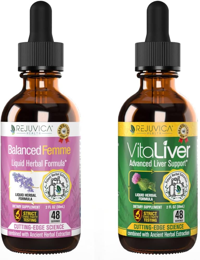 Rejuvica Health Balanced Femme + VitaLiver - Support Female Balance + Liver Support- Liquid Delivery for Better Absorption - Milk Thistle, Dong Quai, Artichoke, Maca, Dandelion & More!