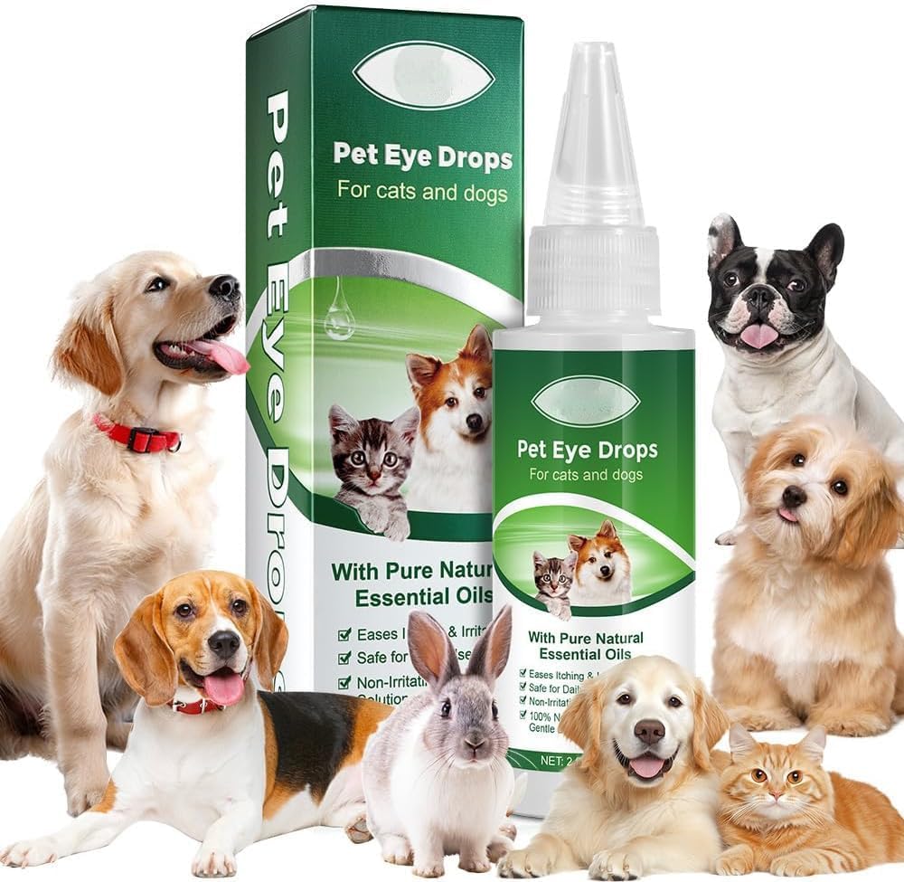 כלב AIQIUSHA טיפות 60ML עבור All Animal Eye Wash, Helps Relieve Pink Eye & Allergy סימפטומים, Eases Itching & Irritation, עם שמנים טבעיים טהור 100% טבעי, בטוח, Gentle ולא רעיל