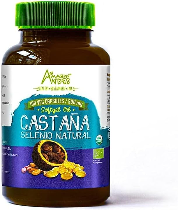 Andes ברזיל Nuts שמן קפסולות - מקור עשיר של Selenium & Zinc - Recap Hormonal Effect - טבעוני, non-GMO, Gluten-Free & Fairסחרd - 100 Softgel Pills (500 מ"ג) - USDA Certified - מיוצר בפרו